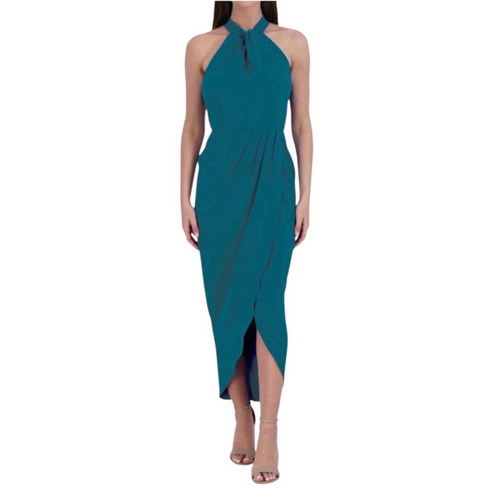 Julia Jordan Blue Jade Knot Halter Neck Tulip Hem Dress - Size 10‎ -